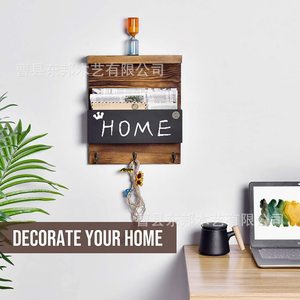 Estante de almacenamiento de madera para montar en la pared con pizarra y ganchos para llaves, para organizar correo y revistas, para uso en dormitorio y sala de estar - Product Image 5