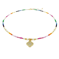 DSCJ personnalisé bohême coloré Zircon perles collier géométrique verre perle arc-en-ciel CZ trèfle pendentif collier pour les femmes