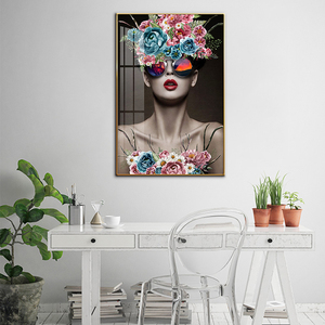 Pittura in porcellana di cristallo di diamante 5D <span class=keywords><strong>fotografia</strong></span> in stile semplice nordico bella donna con fiori decorazione per la casa - Product Image 5