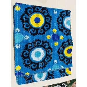 Colcha Kantha de Algodón con Diseño Estampado a Mano, Colcha Kantha con Patrón Floral Artesanal Tradicional, Ligera - Product Image 3