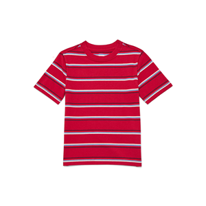 Boys School Custom Logo Soft Oversized Striped Short Sleeve Round Neck Casual Knitted 100% Cotton T-Shirt - Product Image 6