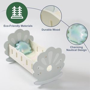 Berceau à <span class=keywords><strong>bascule</strong></span> moderne en bois massif pour poupées de 18 pouces (bleu) – Utilisation en chambre à coucher – Magasin ROBOTIME - Product Image 3