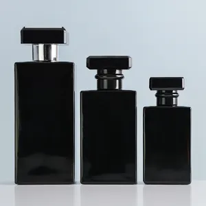 批发香水瓶30毫升50毫升100毫升方形渐变黑色豪华空喷雾香水玻璃瓶供应商