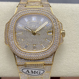 Boîtier de montre de luxe entièrement serti de pierres, or 18 carats personnalisé avec moissanite, montres ultra-minces pour un style intégré - Product Image 5