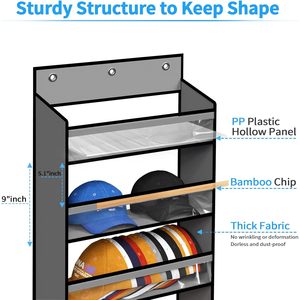 120 Caps Over Door Hat Rack 8 Tier Large Capacity Hanging Storage Organizer for Baseball Caps Grey - Product Image 4