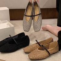 Nouvel Arrivage – Ballerines Mary Jane Rétro Tissées Style Romain à Bout Carré et Talon Bas pour Femme – Commerce International
