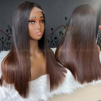 Proveedor de Pelucas de Cabello Vietnamita Natural, Pelucas de Cabello Humano con Frente de Encaje Transparente HD, Color Marrón Ombre, Lisas, Sin Pegamento, para Mujeres Negras