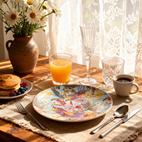 Assiettes de présentation en porcelaine fine à bord doré, motif floral tropical coloré, collection de luxe, pour restaurant et maison – Vente chaude