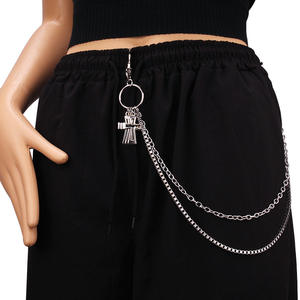 Punk Hip Hop Waist <b>Chain</b> Double Layer <b>Cross</b> Pendant Zinc Alloy Street Style Fashion Body <b>Chain</b> For Daily Wear - Product Image 3