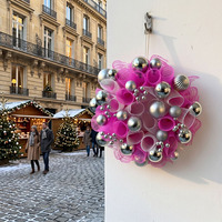 Nouvelle Guirlande de Noël 2026 Violette avec Boules en Plastique et Tulle, Décoration Murale Exquise pour Intérieur et Porte