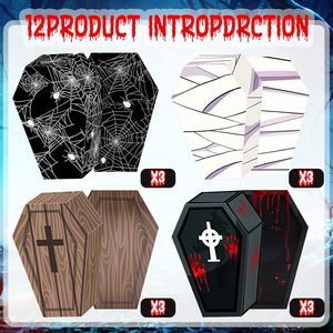 12 Uds. Caja de regalo de Halloween Cross Spider Web Goodie Boxes Halloween Coffin Shape Treat Cajas de papel para Trick or Treat Horror Party - Product Image 4