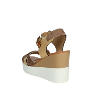 Sandali con zeppa 220750 Beige con punta aperta comoda fodera in vera pelle per estate traspirante con plateau con tacco piatto - Product Image 2