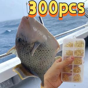 Anzuelos de pesca Ise Ni chapados en oro, 300 piezas, tipo vástago con anilla y púas para señuelos, pesca en el mar y de carpa cruciana - Product Image 2