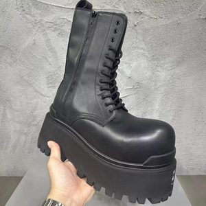 Botas de Cuero Negras para Hombre, Estilo Gótico, Diseño de Plataforma, Suela Gruesa, Cierre Lateral con Cremallera, Cordones, Antideslizantes, Tendencia de Moda - Product Image 1