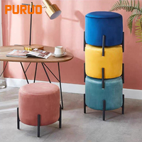 Puruo Ottoman en Velours pour Chambre et Salon, Petit Tabouret de Rangement pour Chaussures, Pouf Capitonnée pour la Maison