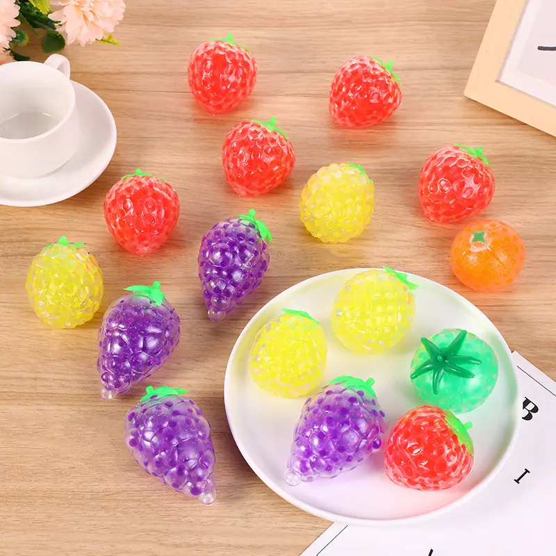 Stress Squishy Ball Fruit Shaped Rubber Beads Ball Water Bead Gel Squeeze Toys For Kids