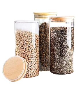 Bocaux en verre borosilicate de qualité alimentaire en gros avec pot à épices en verre transparent et couvercle en bambou - Product Image 1