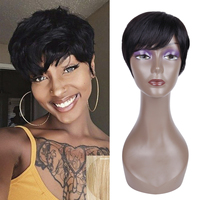 Perruques courtes en cheveux humains brésiliens FH pour femmes, perruques courtes de style pixie, fabriquées à la machine