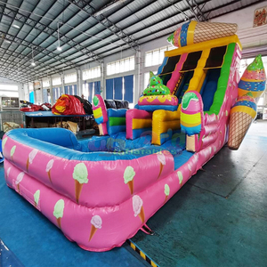 Backyard wet <b>bouncer</b> kids bounce house waterslide jumpers commercial <b>inflatable</b> ice cream water slide with pool - Product Image 3