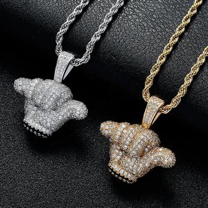 Hip Hop Cool <strong>Praise</strong> Hand Gestures Pendant Rope Chain Necklace Collier Men Iced Out CZ Stone Pendant Accessories Bling Bling Rock - Product Image 1