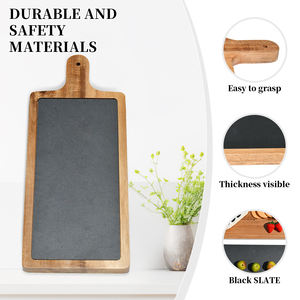 Planche à découper multifonctionnelle en bois d'acacia naturel avec poignée pour la cuisine Planche d'ardoise rectangulaire - Product Image 3