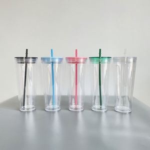 Vasos de Plástico Transparente de Doble Pared de 24 oz, Tipo Bola de Nieve, con Tapa y Tapón de Color, con Orificio en la Base - Product Image 4