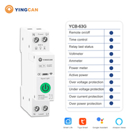 Disjoncteur intelligent WiFi Tuya YCB-63G vert 63A 220V/380V 6kA en plastique pour usage industriel et domestique, 1 pôle, montage sur rail DIN, CCC CE