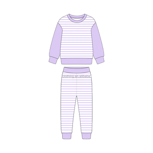 Ensemble de yoga rayé bleu pour filles, haut à manches longues et leggings taille haute, séchage rapide, tenue de sport, faible MOQ - Product Image 2