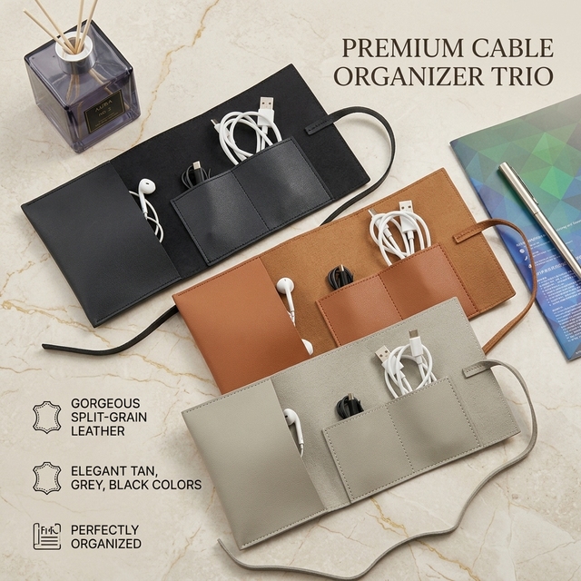Christmas Gift Cable Organizer Pouch Travel Electronics Accessories Bag Leather Tech Organizer Digital Storage Case