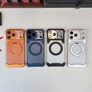 เคสแม่เหล็กหรูหราแบบด้านโปร่งแสงสำหรับ iPhone 17 13 14 15 16 Pro Max พร้อมการปกป้อง 360 องศา °   ขาตั้งโทรศัพท์แบบวงแหวน อลูมิเนียมอัลลอยด์ ฝาครอบไร้ขอบ - Product Image 2