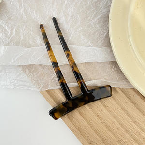 QianJin卸売ヘアクリップInsクリエイティブデザインレトロ<span class=keywords><strong>2</strong></span>歯スティックアセテートヘアピンU字型ピンべっ甲アクセサリー - Product Image 4