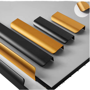 Cabinet Drawer <strong>Door</strong> Invisible Long Handle Kitchen <strong>Black</strong> <strong>Door</strong> Handle <strong>Black</strong> Gold Aluminum Alloy Edge Sealed Curved Handle - Product Image 1