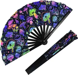 Ventilador plegable Rave grande, ventilador de mano UV Glow Rave Fan Festival para música, fiesta, Drag Queene, actuación de baile - Product Image 1