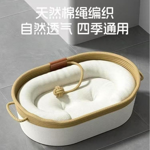 Lit pour chat en osier, toute l'année, semi-fermé, extra large, parfait pour les chatons, idéal pour se rafraîchir en été, tressé - Product Image 2