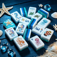 Collection de 160 tuiles de Mahjong portables en acrylique américain à motif océanique pour les voyages, les jeux en famille, les adultes et les rassemblements sociaux