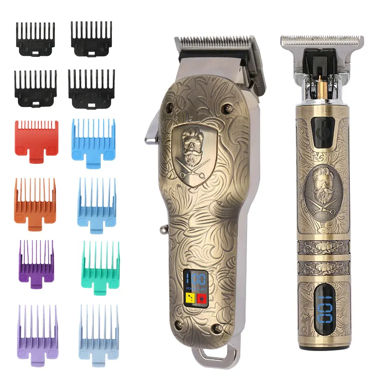 Aparador de cabelo recarregável sem fio, conjunto profissional de metal para corte de cabelo