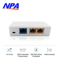 Extensor PoE 1 Entrada 2 Salidas 100Mbps RJ45, Repetidor de Montaje en Pared 250m para Cámara IP, Switch de Red, CCTV, Apilable