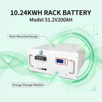 Baterai LiFePO4 Rak Terpisah 51.2V 200Ah 10.24kWh LCD BMS CAN RS485 6000+ Siklus Sistem Baterai Lithium 50 kwh