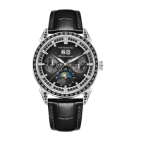 Montre pour homme HANBORO de haute qualité, multifonctionnelle, boîtier en acier inoxydable, mouvement mécanique, résistante à l'eau 5 BAR, bleu turquoise
