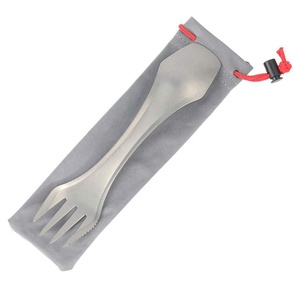 Combo 3 trong 1 kim loại bạc du lịch ngoài trời dã ngoại thép không gỉ Titan spork cắm trại ngã ba và muỗng dao Bộ dao kéo - Product Image 3