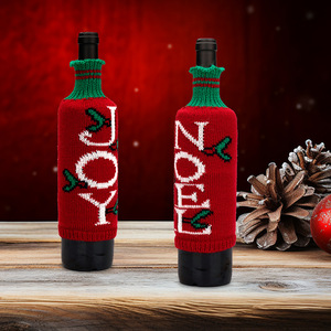 Nuevas Decoraciones Navideñas, Funda de Botella de Vino Tejida en Lana Acrílica a Rayas, Funda para Botella de Vino Tinto o Champán con Letras - Product Image 5