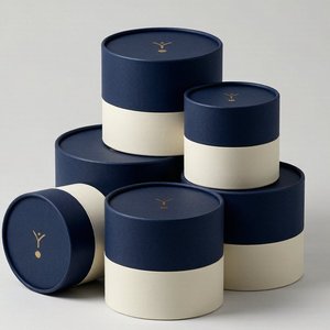 Custom Blue Cardboard Paper Tube Packaging Luxury Cylinder Gift <b>Box</b> for Cosmetics Candles Skincare Products - Product Image 5