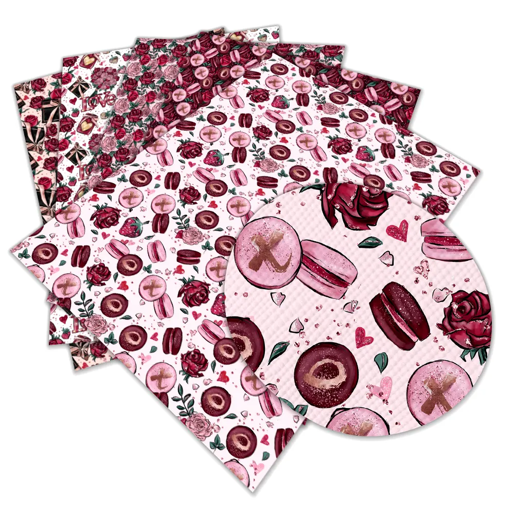 Rolo de couro sintético com estampa rosa para o Dia dos Namorados, tecido PU de vinil para fazer sua própria bolsa, estampa de couro sintético 30x136cm