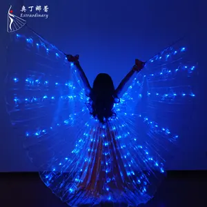 Costume de danse du ventre pour enfants, ailes LED ailes de papillon, Costumes lumineux avec bâton télescopique pour la scène et la danse
