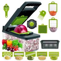 Hete Aanbieding 16-in-1 Handmatige Groentensnijder Nieuwe Siliconen Ui & Wortel Snijder Met Spatel Voor Keuken Voedsel Snijder
