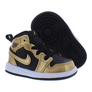 รองเท้ากีฬาลำลองสำหรับทารก/เด็กวัยหัดเดิน Nike จอร์แดน1ขนาดกลางสีดำ/สีทองเมทัลลิค/สีขาวคุณภาพดี-100% ของแท้ - Product Image 5