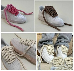 AF Lacets de chaussures à fleurs de cajou <span class=keywords><strong>Dunk</strong></span> Low round Twisted 7mm Thick Beige White Polyester Linen for Shoe Accessories - Product Image 4