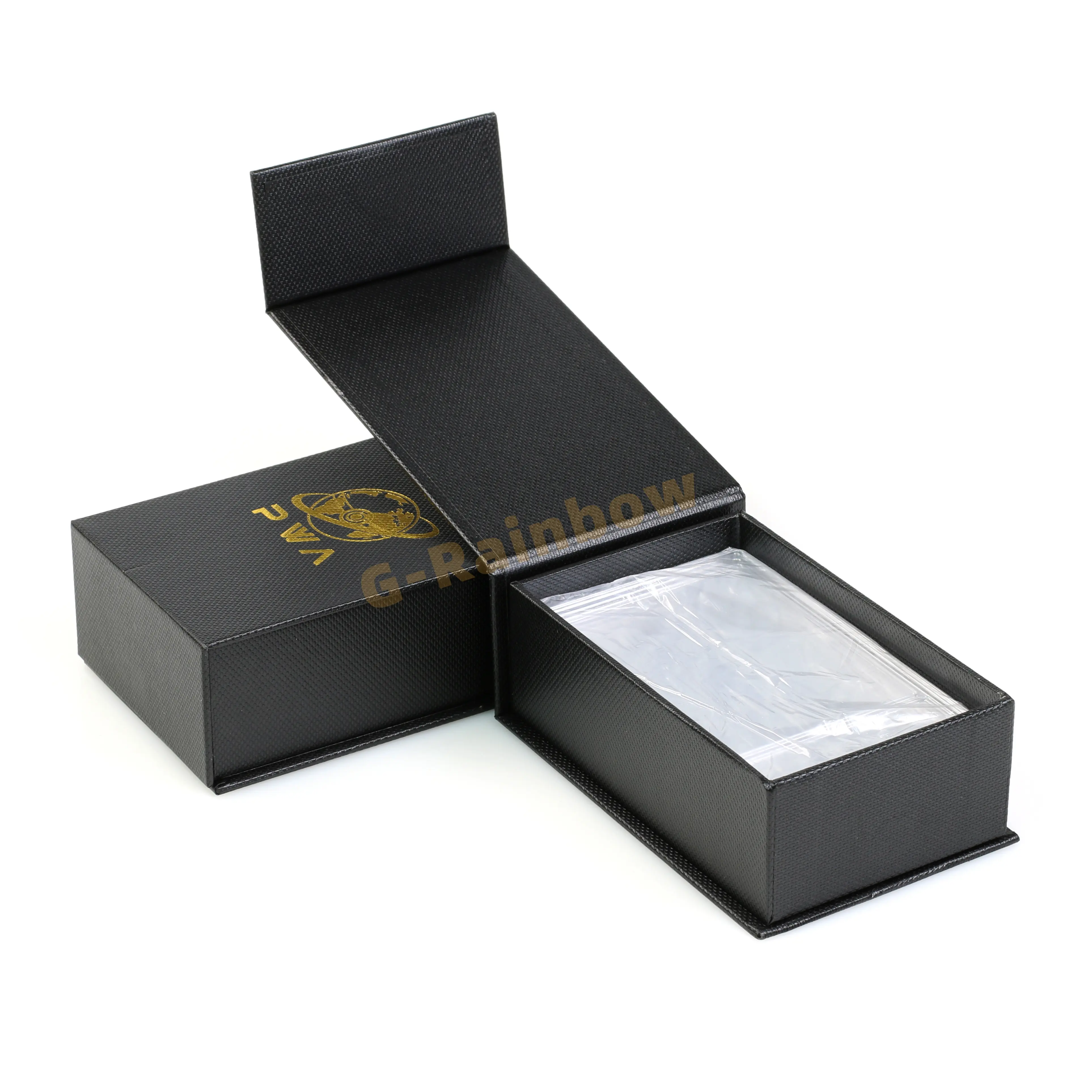 แผ่น P-SA การ์ดกล่องกระดาษฟอยล์สีดำปั๊มทองโลโก้แผ่นการ์ดชั้นยอดแบบพลิกกล่องของขวัญบรรจุภัณฑ์กระดาษแข็ง