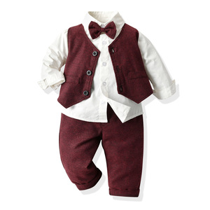 Enfant en bas âge garçons à manches longues t-shirt hauts gilet manteau pantalon petits enfants Gentleman tenues jurer costume en gros - Product Image 6