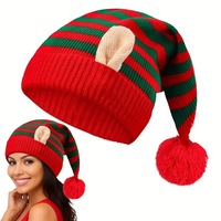 Bonnet épais et chaud à rayures rouges et vertes, chapeau de fête pour les fêtes de fin d'année, bonnet d'hiver de Noël avec pompon